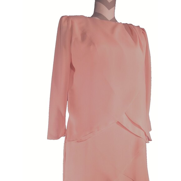 Tiered Boat Neck Chiffon Sleeve Mother of the Bride Dress Elegant Modest S 5 6 - Picture 5 of 10